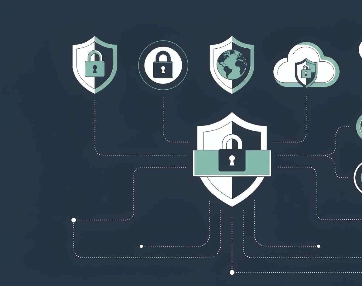 Illustration of a laptop, shield and padlock representing everyday online protection